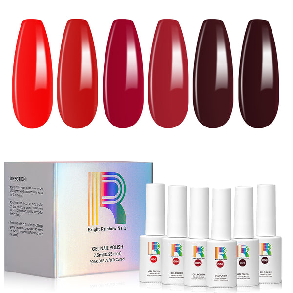 Classic Red Holiday Series Gel Nail Polish 6 Colors Set 7.5ml