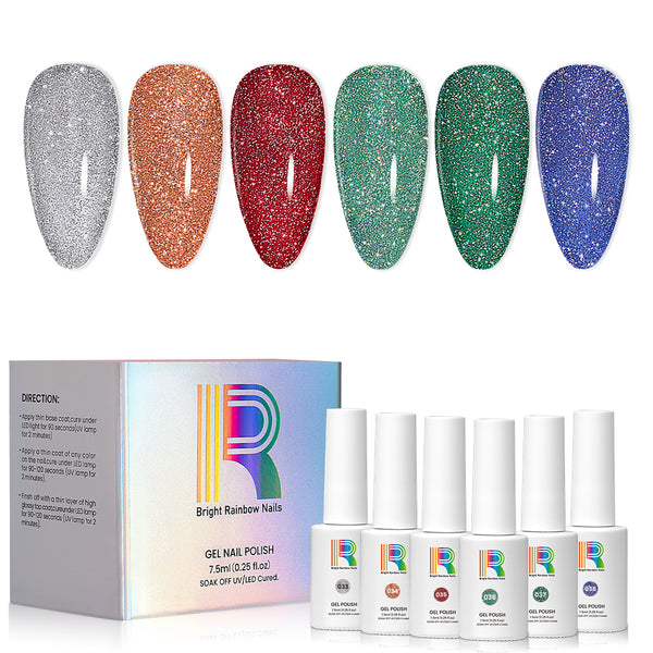 Twinkle & Cheer - Christmas Glitter Gel Nail Polish 6 Colors Set 7.5ml