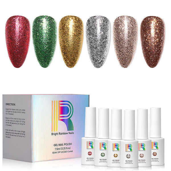 Holiday Luxe - Christmas Matallic Glitter Gel Nail Polish 6 Colors Set 7.5ml