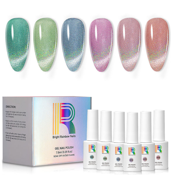 Starry Bloom - Holographic Shimmer Cat Eye Gel Nail Polish  6 Colors Set 7.5ml