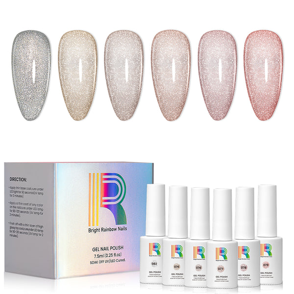 Radiant Serenity - Shimmering Nude Cat Eye Gel Nail Polish  6 Colors Set 7.5ml