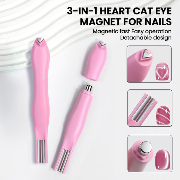 3-in-1 Heart Cat Eye Magnet Nail Wand – Multi-Effect Magnetic Nail Art Tool