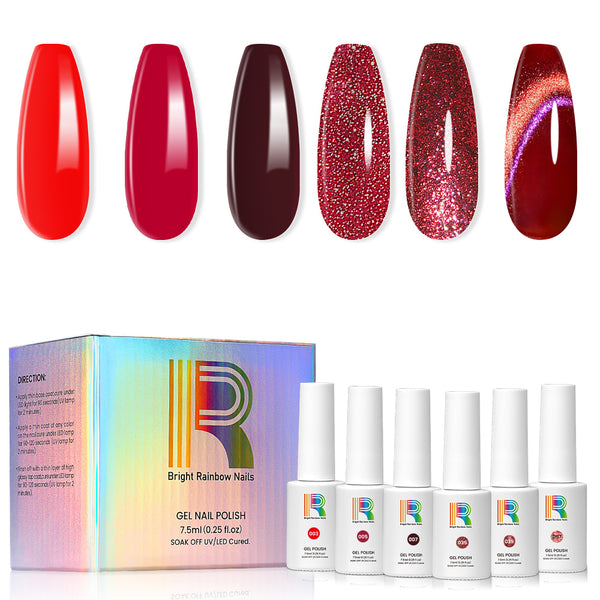 Scarlet Muse – Festive Red Gel Nail Polish 6 Colors Set 7.5ml