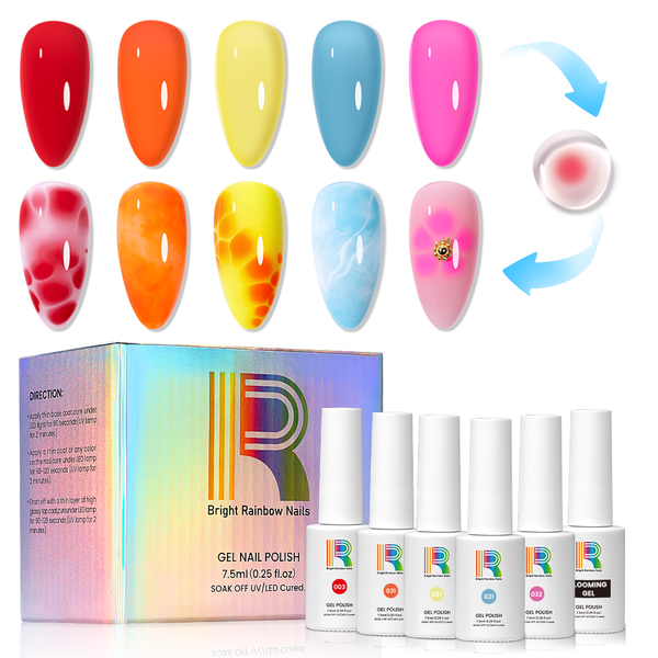 Blooming Gel Nail Art Set - Marble & Watercolor Nail Gel 6 Colors Set 7.5ml