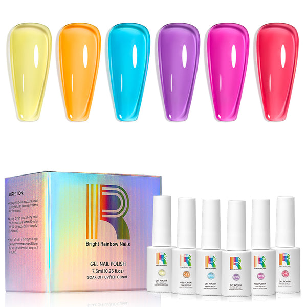 Neon Ice Pop Series – Summer Neon Cool  Sheer Jelly Gel Polish Set 6 Colors Set 7.5ml